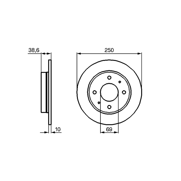 Bosch Rear Disc Smart Forfour / Mitsubishi Colt (04-) 250mm (S) | Euro Car Parts