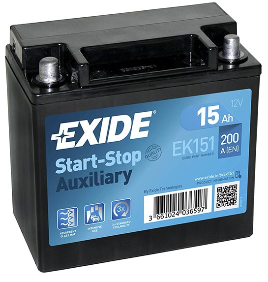 Exide AGM EK151 Auxilary Battery - 1 Year Guarantee