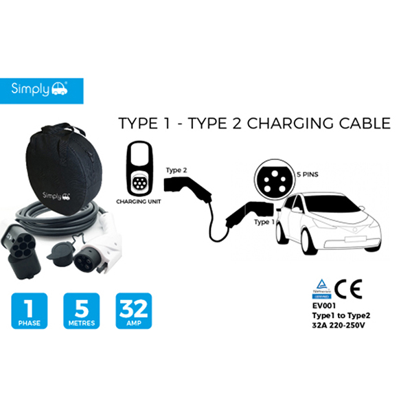 Simply EV Charging Cable - 1 Phase 32A Type 1
