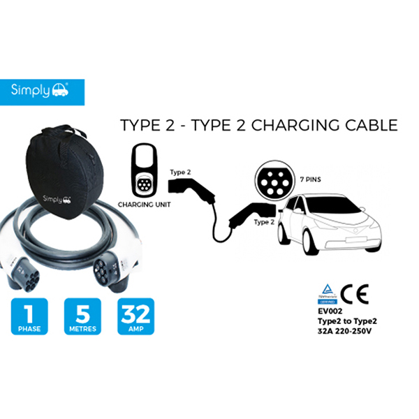 Simply EV Charging Cable - 1 Phase 32A Type 2