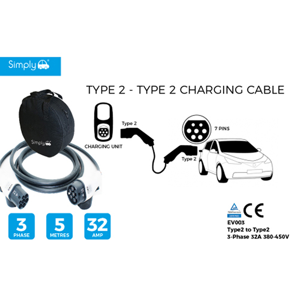 Simply EV Charging Cable - 3 Phase 32A Type 2