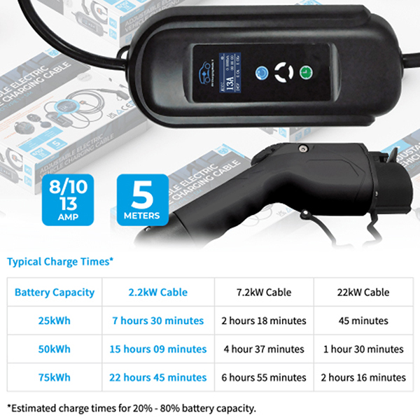 Simply EV Charging Cable - Type 1 To UK 3 Pin
