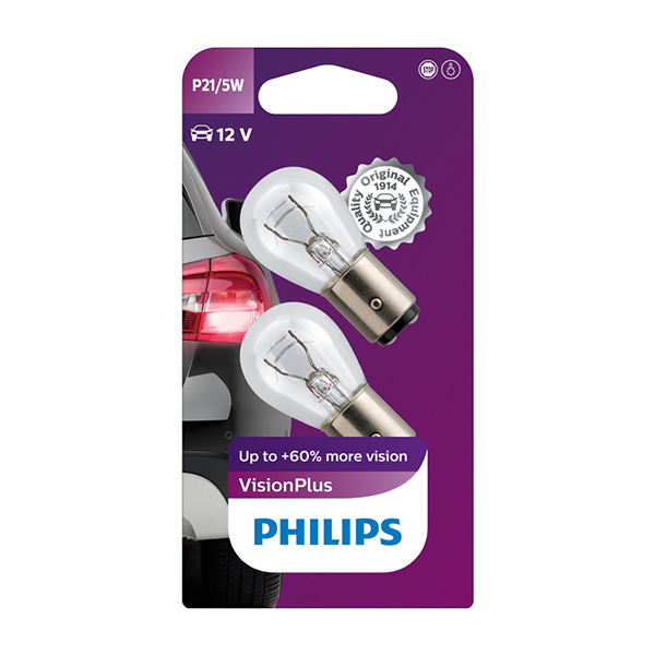 Philips Vision Plus 50%  380 12V P21/5W Twin Filament Bulb - Twin Pack