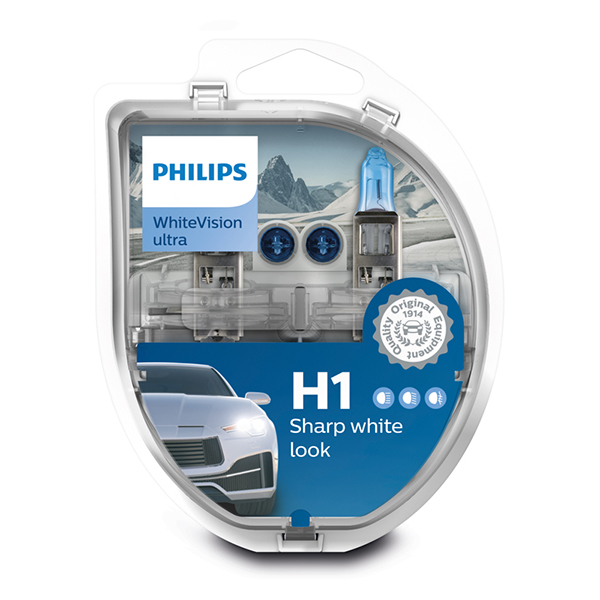 Philips 12V H1 White Vision Ultra +60% Brighter Upgrade - Twin Pack