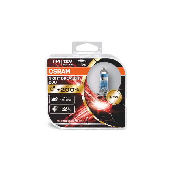 Osram Night Breaker Laser H4 headlight bulbs +200% more brightness - Twin Pack