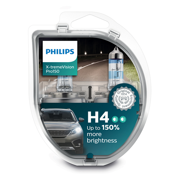 Philips 12V H4 X-treme Vision Pro150 +150% Brighter Upgrade - Twin Pack