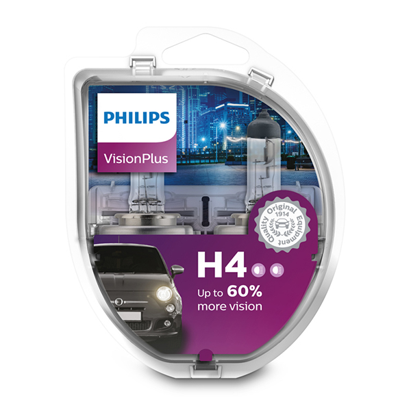 Philips Vision Plus H4 472 Bulbs + 60% Brighter upgrade  Twin Box