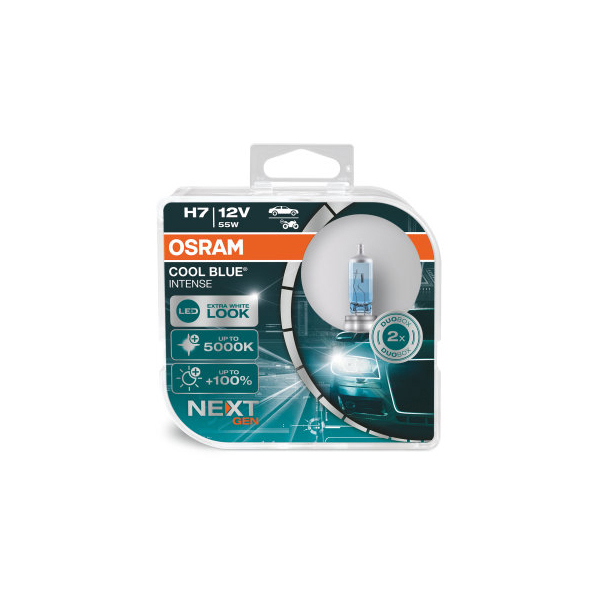  OSRAM COOL BLUE INTENSE H7, 100% more brightness, up to 5,000K,  halogen headlight lamp, LED look, duo box (2 lamps), 64210CBN-HCB :  Automotive