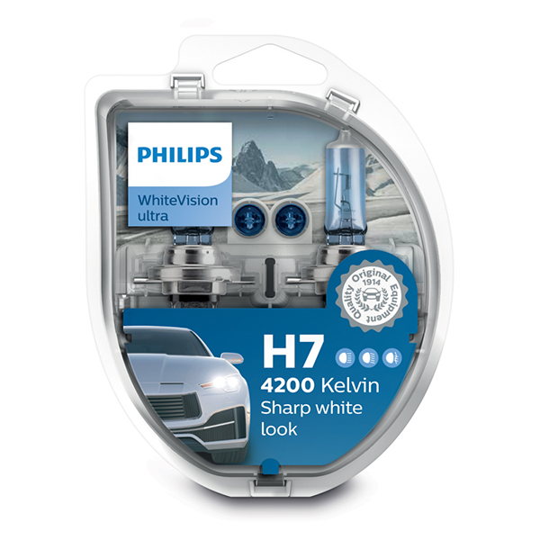 Philips 12V H7 White Vision Ultra +60% Brighter Upgrade - Twin Pack