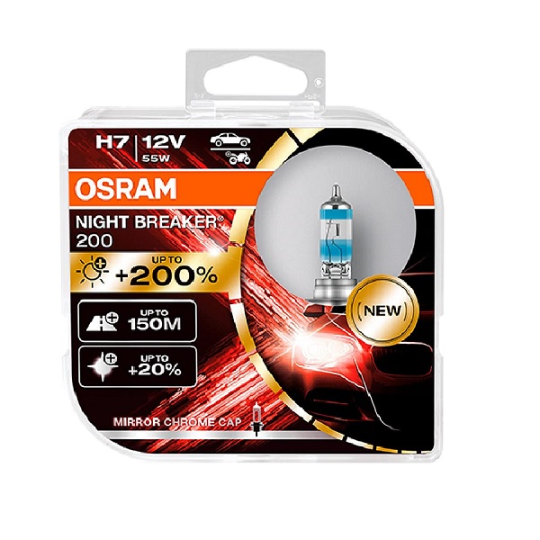 Osram Night Breake Laser H7 headlight bulbs +200% more brightness - Twin Pack