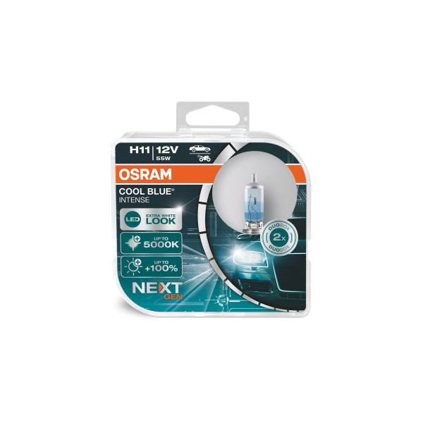 Osram Cool Blue Intense H11 headlight bulbs with a Xenon look (2 bulbs)