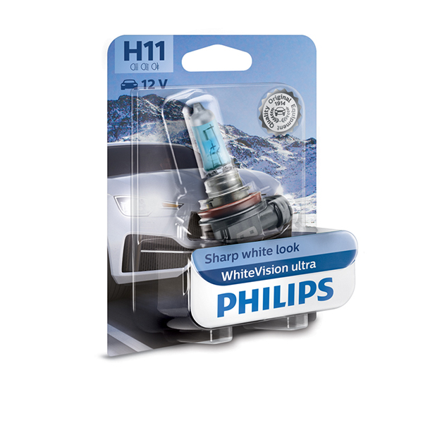 Philips 12V H11 White Vision Ultra +60% Brighter Upgrade - Single Pack