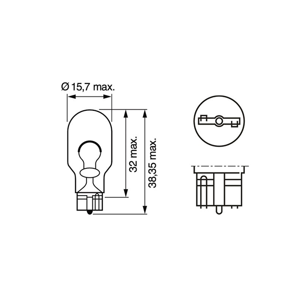 2 X Lucas LLB921 921 T15 955 Capless Wedge Bulbs – 21W 12V For Brake Lights