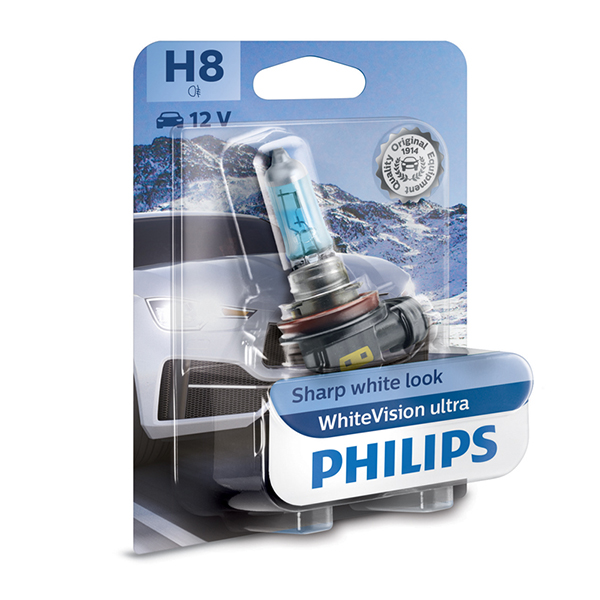 Philips 12V H8 White Vision Ultra +60% Brighter Upgrade - Single Pack