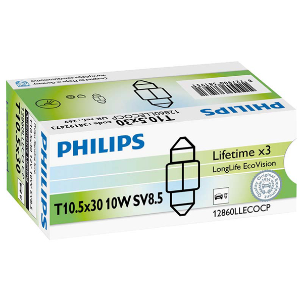 Philips Long Life EcoVision 269 12V 10W Festoon Bulb - Single Bulb
