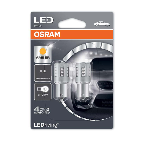 Osram 382A LED 12V P21W Amber Bulb - Twin Pack