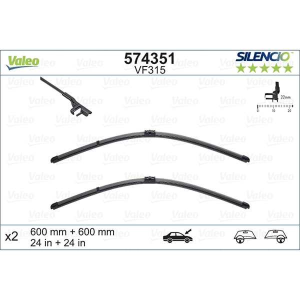 Valeo Silencio Flat Wiper Blade Set Vm316