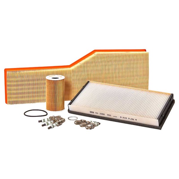 OE Quality contains, oil, air, carbon filters, spark plugs x6, and sump washer