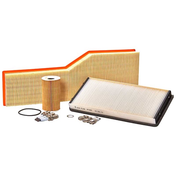 OE Quality contains, oil, air, carbon filters, spark plugs x6, and sump washer