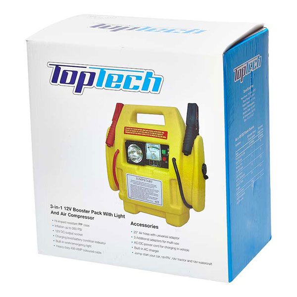 Top Tech 3 in1 12Ah Booster Jump Pack with Tyre inflator