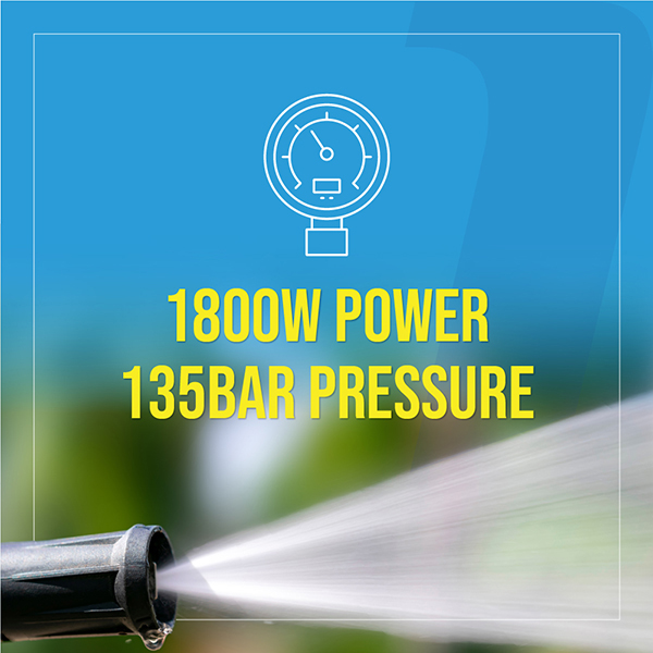Top Tech 1800W Pressure Washer with Internal Detergent Tank 135 Bar