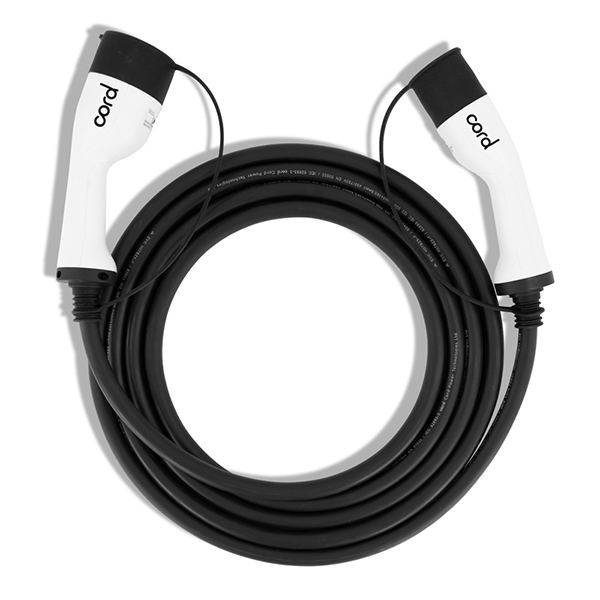 CORD Type 2 to Type 2 EV Charging Cable, 32amp, 22kW, 5 Metre, Three Phase