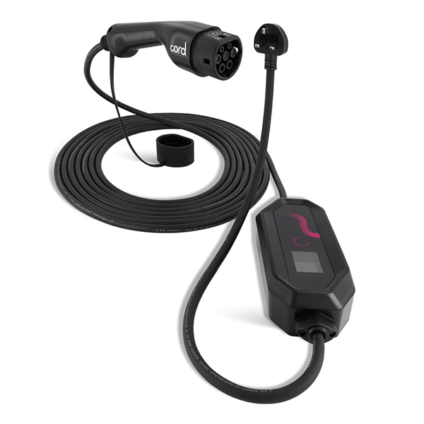CORD Type 2 Portable EV Charger, 10 Metre, 230V 6A-8A-10A Max 2.3kW - Carry and Storage Bag Included