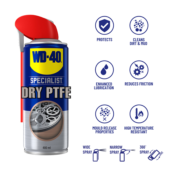 WD-40 Specialist Anti Friction Dry PTFE Lubricant with Smart Straw 400ml