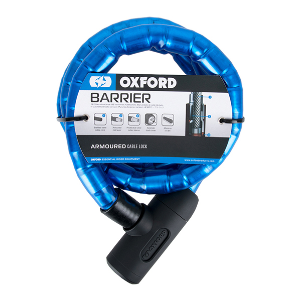 Oxford Motorcycle Barrier Armoured Cable 1.4mx25mm Blue