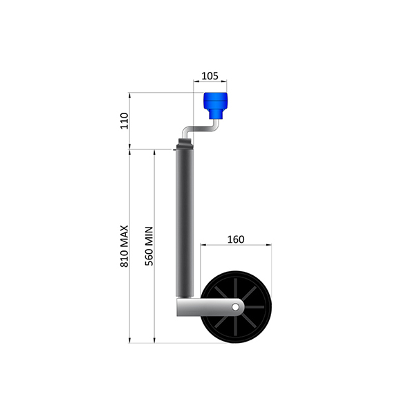 Maypole 34MM Telescopic Jockey Wheel 75KG Max Load Capacity