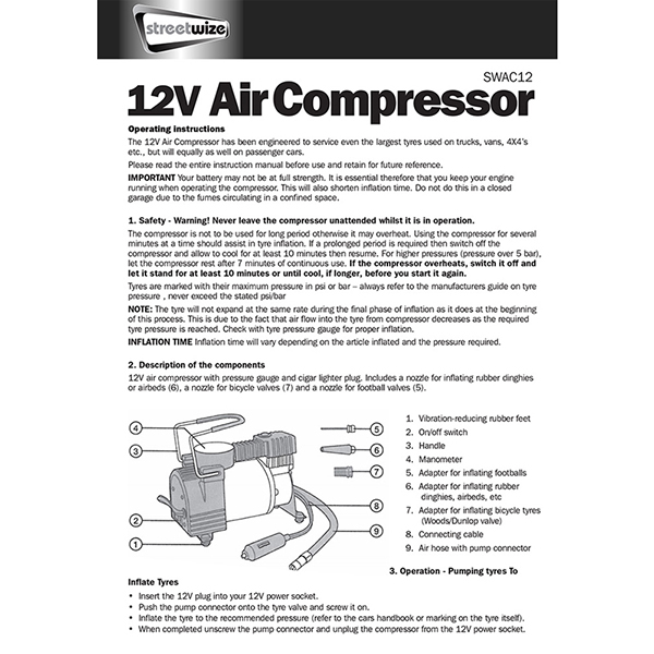Streetwize 150PSI 12V Tornado Metal Air Compressor