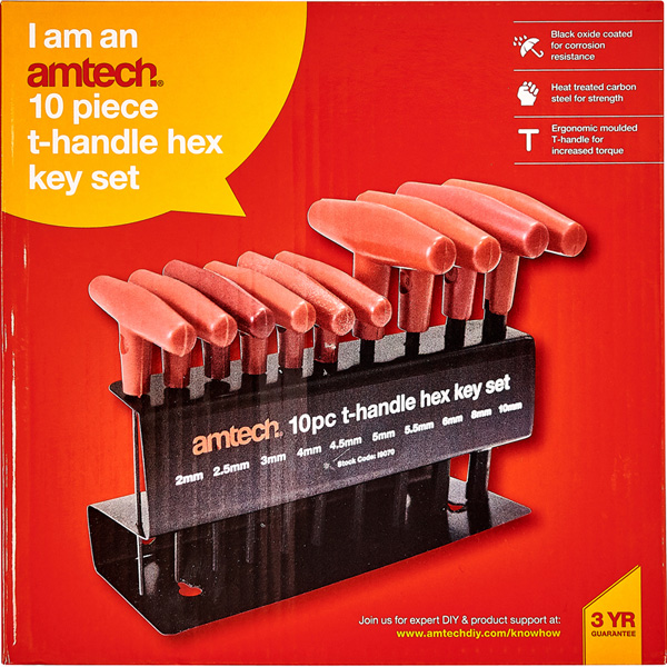 amtech 10pc T-Handle Hex Key Set
