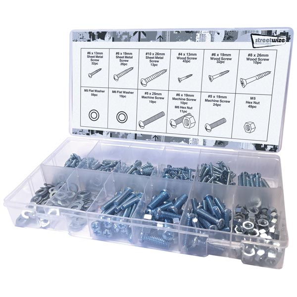Streetwize 347pce Metric Nut And Bolt Assortment Euro Car Parts 