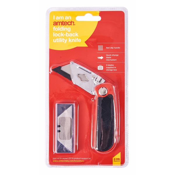 amtech Folding Lock-Back Utility Knife - Cushion Grip