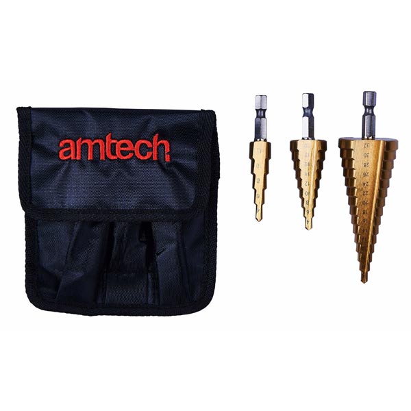 amtech 3pc High Speed Steel Step Drill Set (Large)