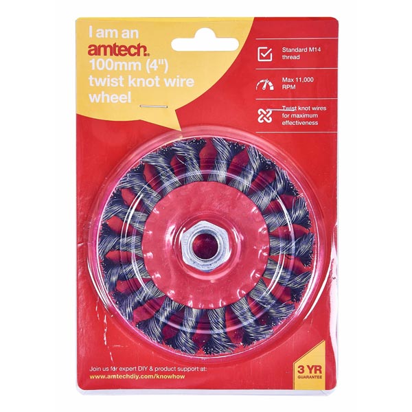 amtech 4" (100mm) Twist Knot Wire Wheel
