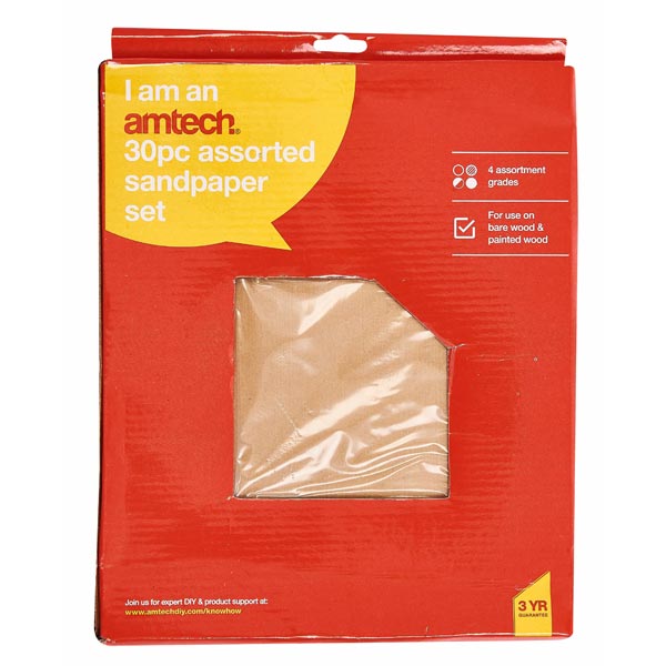 amtech 30pc Assorted Sandpaper Set