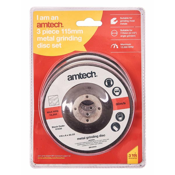 amtech 3pc 115mm Metal Grinding Disc