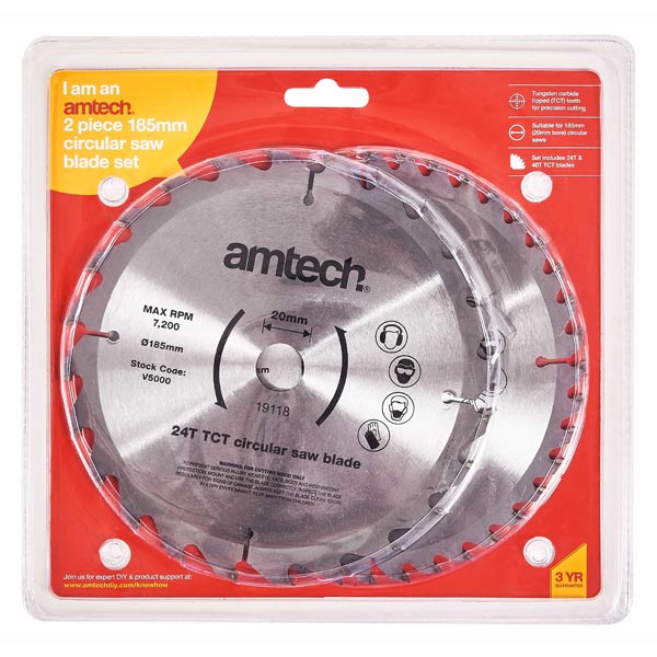 amtech 2pc 185mm Circular Saw Blade Set (24T/40T)
