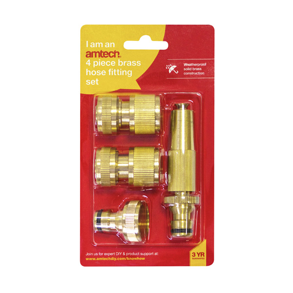 amtech 4pc Brass Hose Fitting Set