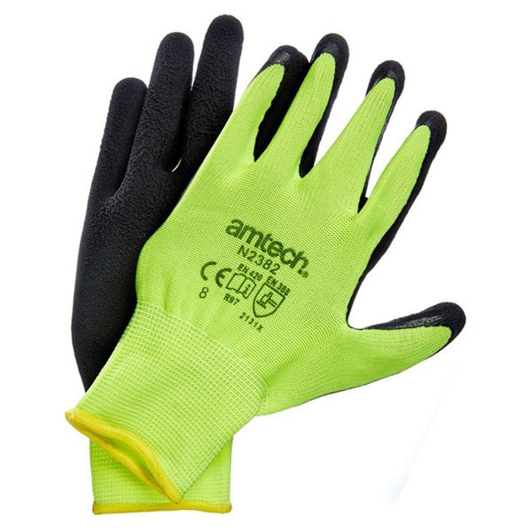 amtech Hi-Vis Latex Coated Gloves Medium Size8