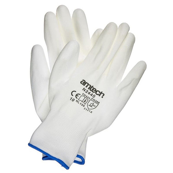 amtech Light Duty PU Coated Work Gloves White XL Size 10