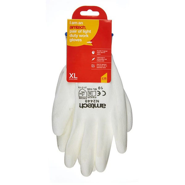 amtech Light Duty PU Coated Work Gloves White XL Size 10