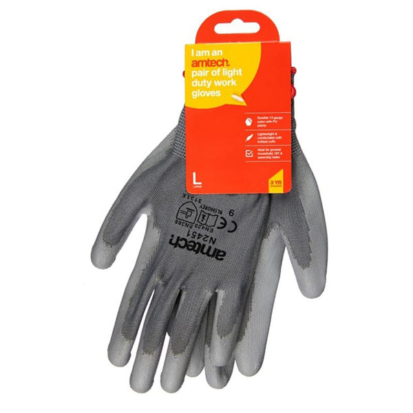 amtech Light Duty PU Coated Palm Gloves Grey Large Size 9
