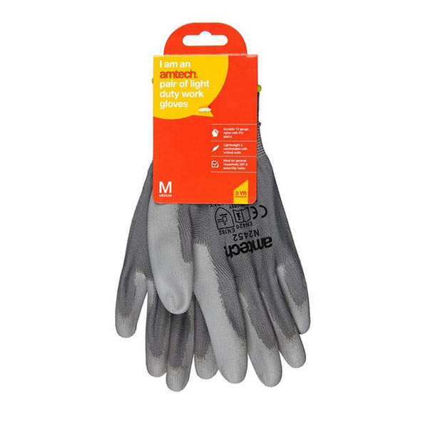 amtech Light Duty PU Coated Palm Gloves Grey Medium Size 8