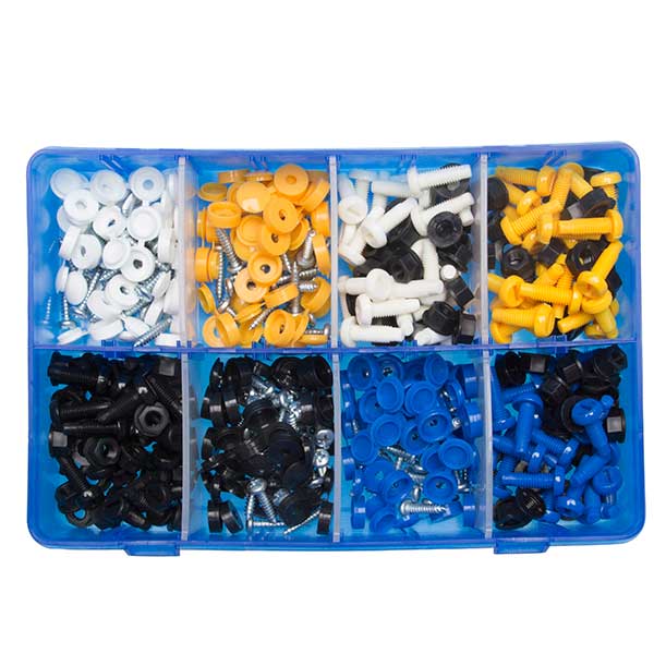 Pearl Box Of 200 Assorted Number Plate Caps & Screws Nuts - Qty 200