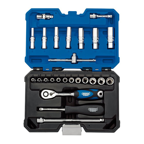 Draper Expert Metric Socket Set, 1/4" Sq. Dr., Blue (25 Piece)