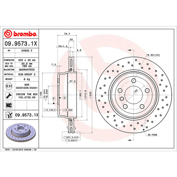 Brembo BREMBO XTRA DRILLED DISC BMW 320MM  VENTED