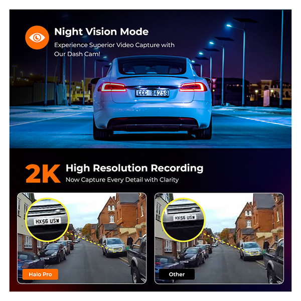 Road Angel Halo Pro 2K Dual Dash Cam  & Rear 1080p