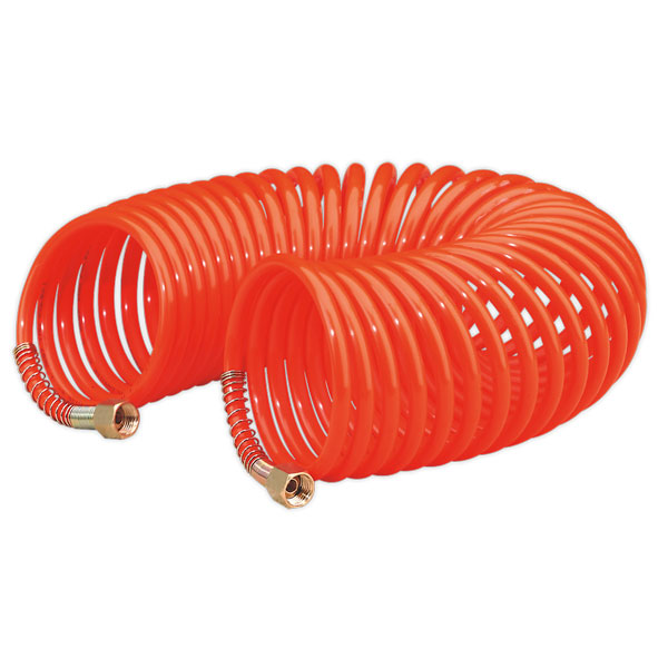 Sealey AH10C/6 PU Coiled Air Hose 10mtr x 6mm with 1/4"BSP Unions